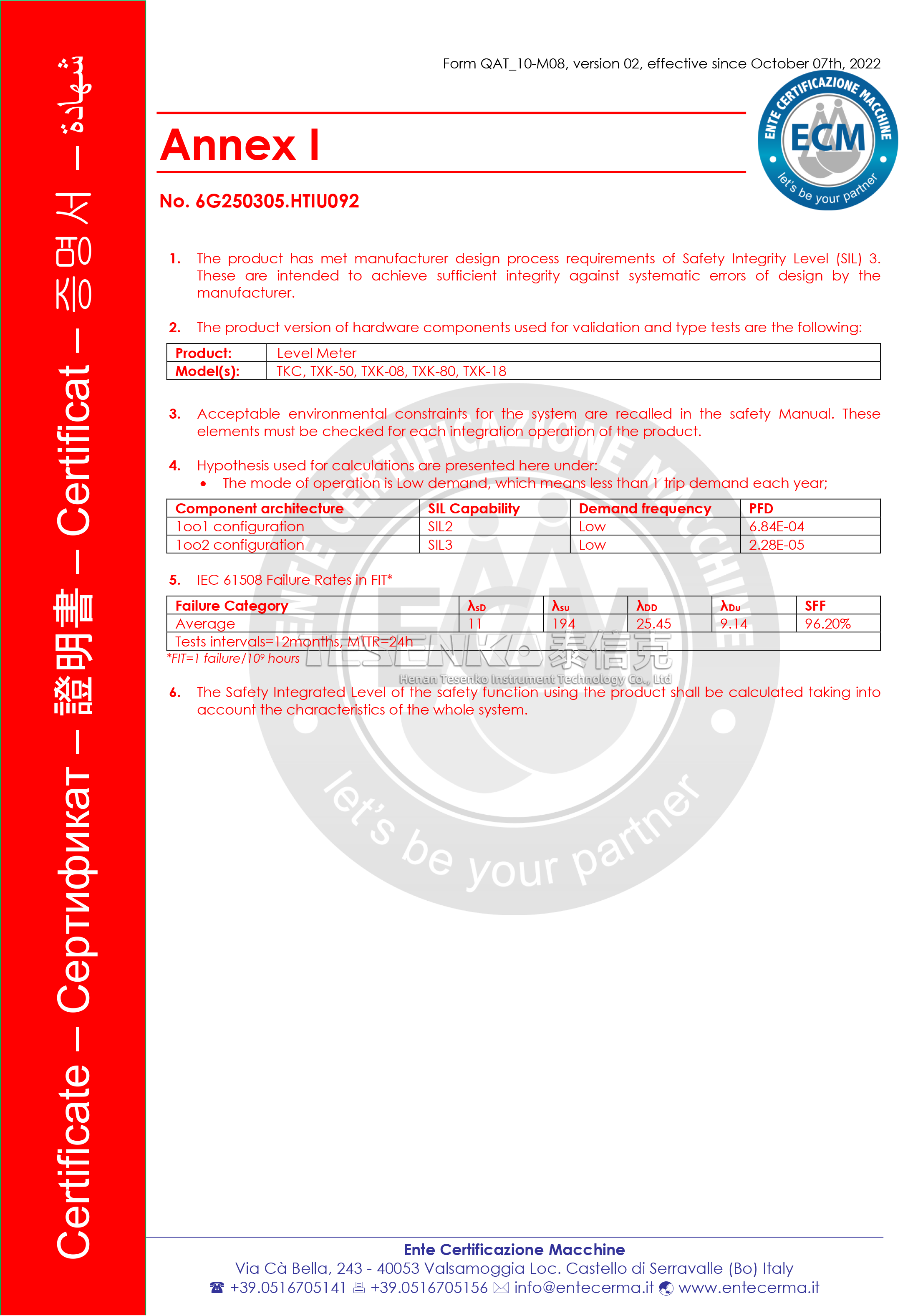 SIL認(rèn)證背面